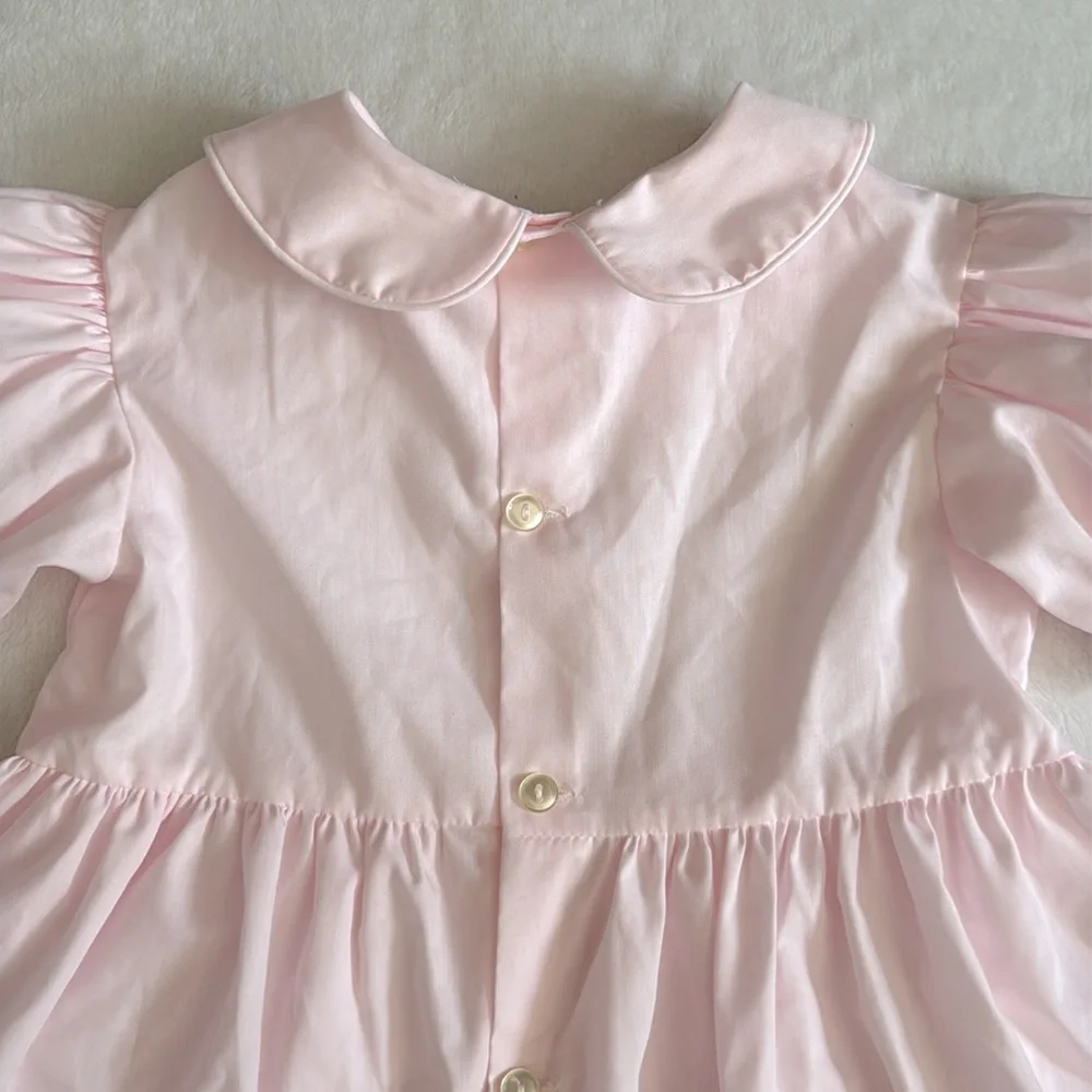 {VTG} Bryan | 70s 80s Peter Pan Collar Puff Sleeve Heirloom Dress L/736 Pink (4) - Picture 11 of 16